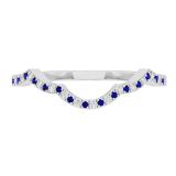 0.12 Carat (ctw) 10K White Gold Round Cut Blue Sapphire & White Diamond Ladies Anniversary Wedding Stackable Band Contour Guard Ring