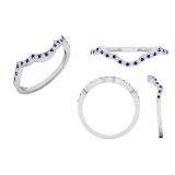 0.12 Carat (ctw) 10K White Gold Round Cut Blue Sapphire & White Diamond Ladies Anniversary Wedding Stackable Band Contour Guard Ring