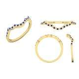 0.12 Carat (ctw) 10K Yellow Gold Round Cut Blue Sapphire & White Diamond Ladies Anniversary Wedding Stackable Band Contour Guard Ring