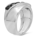 1.00 Carat (ctw) Sterling Silver Real Round Black Diamond Men's Channel Set 5 Stone Anniversary Wedding Band 1 CT