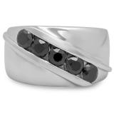 1.00 Carat (ctw) Sterling Silver Real Round Black Diamond Men's Channel Set 5 Stone Anniversary Wedding Band 1 CT