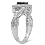 0.15 Carat (ctw) Sterling Silver Round Cut Blue & White Diamond Ladies Swirl Split Shank Bridal Promise Ring