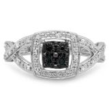 0.15 Carat (ctw) Sterling Silver Round Cut Blue & White Diamond Ladies Swirl Split Shank Bridal Promise Ring