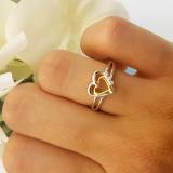 0.05 Carat (ctw) 925 Sterling Silver Round Cut Diamond Ladies Split Shank Double Heart Promise Ring