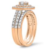 1.50 Carat (ctw) 10K Rose Gold Round White Diamond Ladies Halo Style Bridal Engagement Ring Matching Band Set 1 1/2 CT