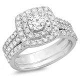 1.50 Carat (ctw) 10K White Gold Round White Diamond Ladies Halo Style Bridal Engagement Ring Matching Band Set 1 1/2 CT