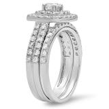 1.50 Carat (ctw) 10K White Gold Round White Diamond Ladies Halo Style Bridal Engagement Ring Matching Band Set 1 1/2 CT