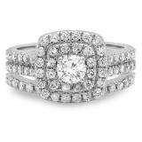 1.50 Carat (ctw) 10K White Gold Round White Diamond Ladies Halo Style Bridal Engagement Ring Matching Band Set 1 1/2 CT