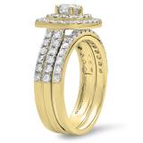 1.50 Carat (ctw) 18K Yellow Gold Round White Diamond Ladies Halo Style Bridal Engagement Ring Matching Band Set 1 1/2 CT