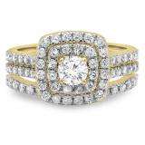 1.50 Carat (ctw) 18K Yellow Gold Round White Diamond Ladies Halo Style Bridal Engagement Ring Matching Band Set 1 1/2 CT