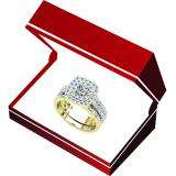 1.50 Carat (ctw) 18K Yellow Gold Round White Diamond Ladies Halo Style Bridal Engagement Ring Matching Band Set 1 1/2 CT