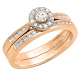 0.50 Carat (ctw) 10K Rose Gold Round White Diamond Ladies Halo Style Bridal Engagement Ring Matching Band Set 1/2 CT