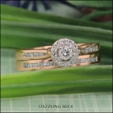 0.50 Carat (ctw) 10K Rose Gold Round White Diamond Ladies Halo Style Bridal Engagement Ring Matching Band Set 1/2 CT