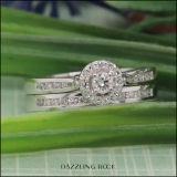 0.50 Carat (ctw) 10K White Gold Round White Diamond Ladies Halo Style Bridal Engagement Ring Matching Band Set 1/2 CT