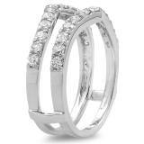 0.95 Carat (ctw) 14K White Gold Round White Diamond Ladies Anniversary Wedding Band Enhancer Guard Double Ring 1 CT