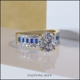 5.80 Carat (ctw) 10K Yellow Gold Round & baguette Blue Sapphire & White Cubic Zirconia CZ Classic Solitaire with Accents Bridal Engagement Ring