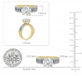5.80 Carat (ctw) 10K Yellow Gold Round & baguette Blue Sapphire & White Cubic Zirconia CZ Classic Solitaire with Accents Bridal Engagement Ring