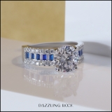 5.80 Carat (ctw) 18K White Gold Round & baguette Blue Sapphire & White Cubic Zirconia CZ Classic Solitaire with Accents Bridal Engagement Ring