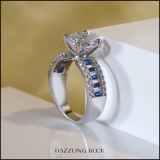 5.80 Carat (ctw) 18K White Gold Round & baguette Blue Sapphire & White Cubic Zirconia CZ Classic Solitaire with Accents Bridal Engagement Ring