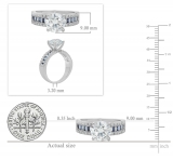 5.80 Carat (ctw) 18K White Gold Round & baguette Blue Sapphire & White Cubic Zirconia CZ Classic Solitaire with Accents Bridal Engagement Ring