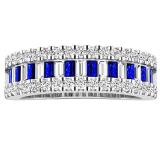 10K White Gold Round & Baguette Blue & White Cubic Zirconia Ladies Anniversary Wedding Band