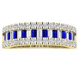 10K Yellow Gold Round & Baguette Blue & White Cubic Zirconia Ladies Anniversary Wedding Band