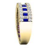 10K Yellow Gold Round & Baguette Blue & White Cubic Zirconia Ladies Anniversary Wedding Band