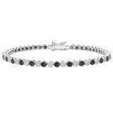 2.50 Carat (ctw) 10K White Gold Round White & Black Diamond Ladies Cluster Tennis Link Bracelet