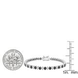 2.50 Carat (ctw) 10K White Gold Round White & Black Diamond Ladies Cluster Tennis Link Bracelet