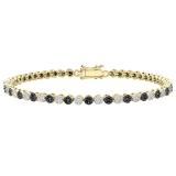 2.50 Carat (ctw) 10K Yellow Gold Round White & Black Diamond Ladies Cluster Tennis Link Bracelet