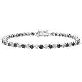 2.50 Carat (ctw) 18K White Gold Round White & Black Diamond Ladies Cluster Tennis Link Bracelet