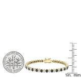 2.50 Carat (ctw) 18K Yellow Gold Round White & Black Diamond Ladies Cluster Tennis Link Bracelet