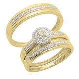 0.27 Carat (ctw) 14K Yellow Gold Round Cut Diamond Men & Women's Cluster Engagement Ring Trio Bridal Set 1/4 CT
