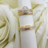 0.27 Carat (ctw) 14K Yellow Gold Round Cut Diamond Men & Women's Cluster Engagement Ring Trio Bridal Set 1/4 CT
