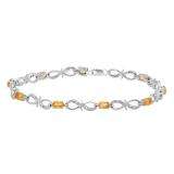 2.00 Carat (ctw) Sterling Silver Real Oval Cut Genuine Citrine & Round White Diamond Ladies Link Bracelet