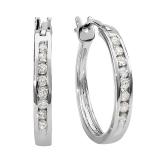 0.18 Carat (ctw) 10K White Gold Round White Diamond Ladies Fine Hoop Earrings