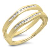 0.25 Carat (ctw) 14K Yellow Gold Round White Diamond Ladies Anniversary Wedding Band Enhancer Guard Double Ring 1/4 CT
