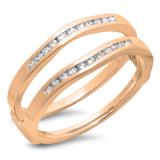 0.25 Carat (ctw) 18K Rose Gold Round White Diamond Ladies Anniversary Wedding Band Enhancer Guard Double Ring 1/4 CT