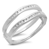 0.25 Carat (ctw) 18K White Gold Round White Diamond Ladies Anniversary Wedding Band Enhancer Guard Double Ring 1/4 CT