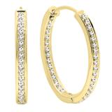 0.23 Carat (ctw) 10K Yellow Gold Round Cut White Diamond Ladies Hoop Earrings 1/4 CT