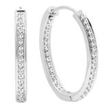 0.23 Carat (ctw) 14K White Gold Round Cut White Diamond Ladies Hoop Earrings 1/4 CT