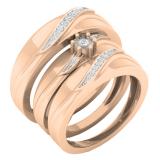 0.20 Carat (ctw) 14K Rose Gold Round White Diamond Men & Women's Engagement Ring Trio Bridal Set 1/5 CT