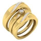 0.20 Carat (ctw) 14K Yellow Gold Round White Diamond Men & Women's Engagement Ring Trio Bridal Set 1/5 CT