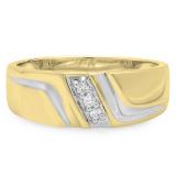 0.12 Carat (ctw) 10K Yellow Gold Round White Diamond Men's 3 Stone Wedding Anniversary Band