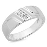 0.12 Carat (ctw) 14K White Gold Round White Diamond Men's 3 Stone Wedding Anniversary Band