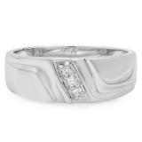 0.12 Carat (ctw) 14K White Gold Round White Diamond Men's 3 Stone Wedding Anniversary Band
