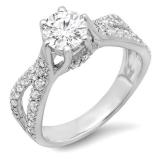 1.14 Carat (ctw) 14K White Gold Round Diamond Ladies Engagement Bridal Split Shank Ring; 0.74 CT center