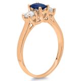 1.10 Carat (ctw) 10K Rose Gold Oval Cut Blue Sapphire & Round Cut White Diamond Ladies Bridal 3 Stone Engagement Ring 1 CT