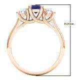 1.10 Carat (ctw) 10K Rose Gold Oval Cut Blue Sapphire & Round Cut White Diamond Ladies Bridal 3 Stone Engagement Ring 1 CT
