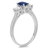 1.10 Carat (ctw) 14K White Gold Oval Cut Blue Sapphire & Round Cut White Diamond Ladies Bridal 3 Stone Engagement Ring 1 CT